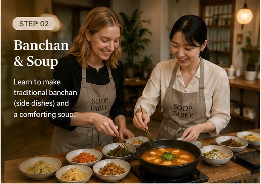 Make Banchan and Soup — Soop Table Korean cooking class, Yeonnam-dong Hongdae Seoul