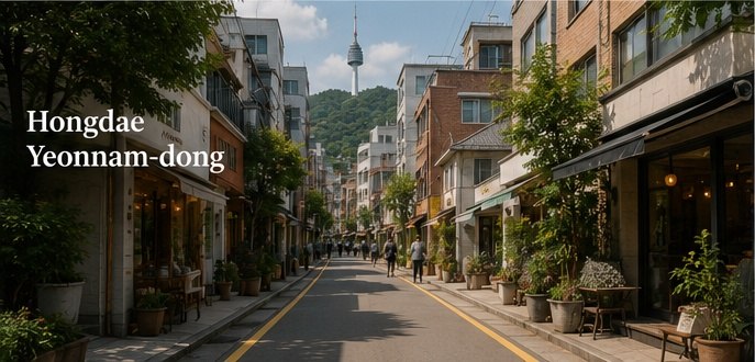 Street view near Soop Table, Yeonnam-dong, Hongdae, Seoul